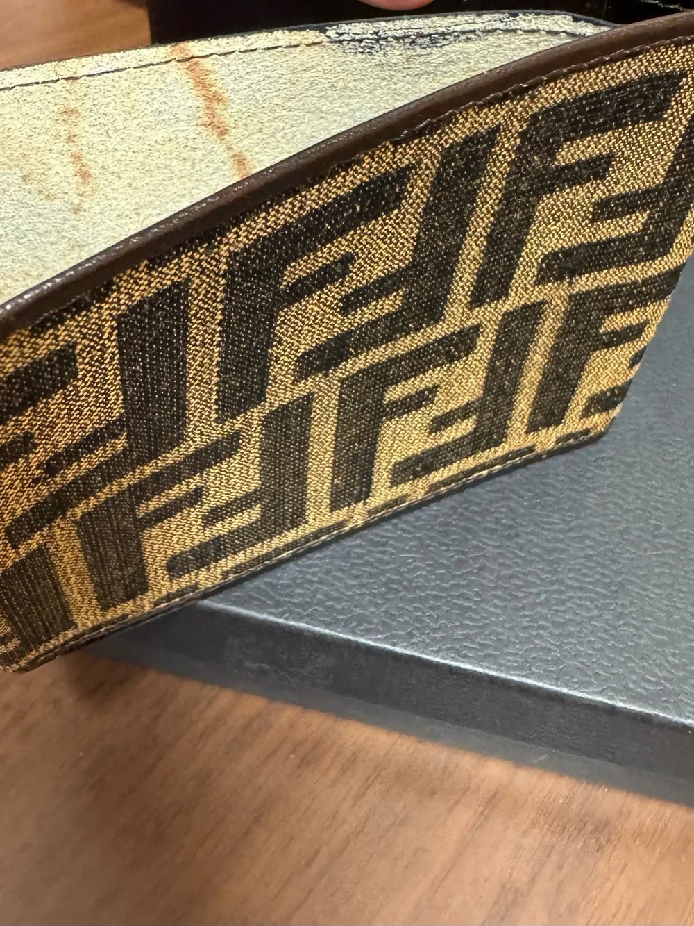 Fendi Brown and Black FF Canvas Bifold Wallet with Gold Accents